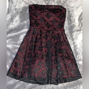 Red and black short strapless Lacey dress